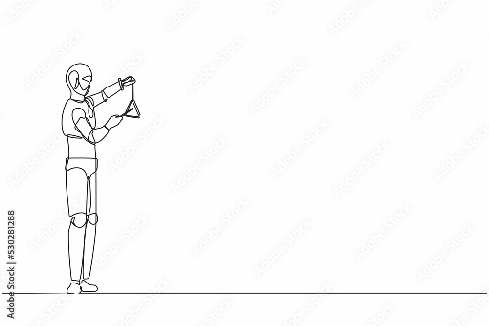 Aufkleber continuous one line drawing robot musician playing musical triangle on stage. classical music orches