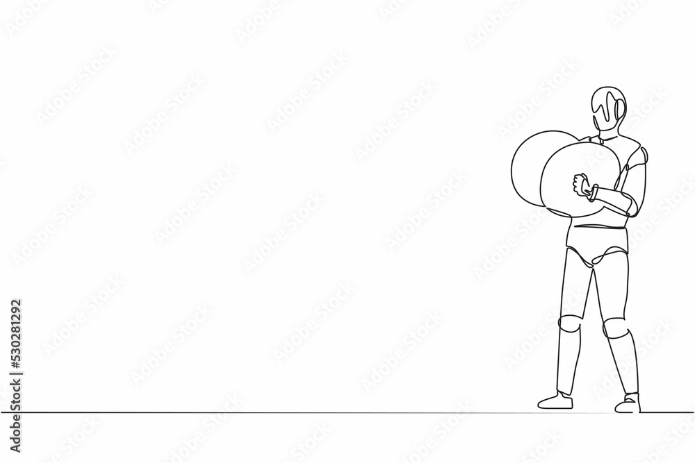 Aufkleber single one line drawing robot musician playing cymbals percussion musical instrument. future technol