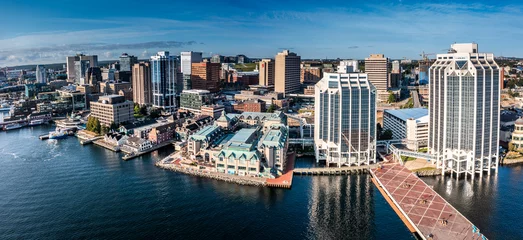 Tableaux ronds sur aluminium brossé Canada Halifax Nova Scotia, Canada, September 2022, panoramic aerial view of Downtown Halifax with modern buildings located at waterfront 