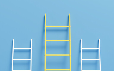 3D ladder isolated blue background. Dreams of better growth and development, road to success, copy space, 3 step stair 3D rendering.