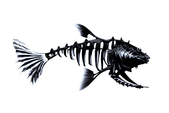 Abstract fish skeleton. Digital illustration. Isolated on white background.