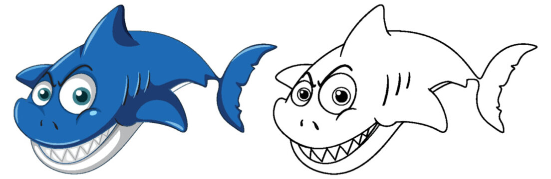 Shark cartoon character with its doodle outline
