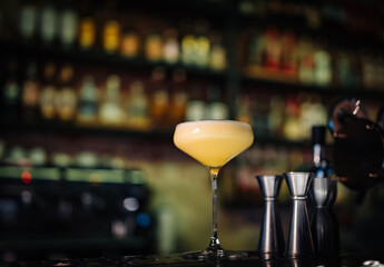 cocktail glass on the bar counter