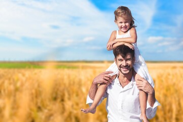 Naklejka premium Father and his daughter spend time together. Parental love. Dad and his baby. Happy Father's Day concept