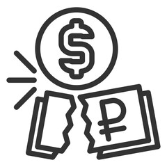 Dollar breaks a pack of rubles - icon, illustration on white background, outline style