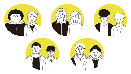 カップル、兄妹兼用人物アイコンセット