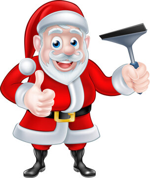 recommend clip art: Cartoon Santa Giving Thumbs Up Holding Squeegee