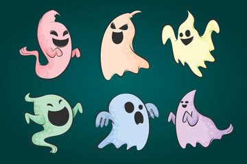 Halloween colorful ghost cartoon hand drawn flat collection illustration
