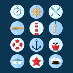 Modern flat color set of Nautical and Harbor theme. Marine port icon. Navy icons. Vector eps 10.