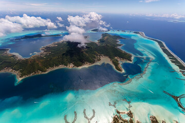 Aerial Bora Bora Island South Pacific Mt Otemanu - obrazy, fototapety, plakaty