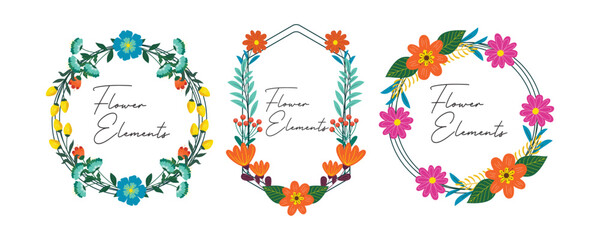 Spring frame flower. Set of frame circle flower. Wedding or invitation flower concept