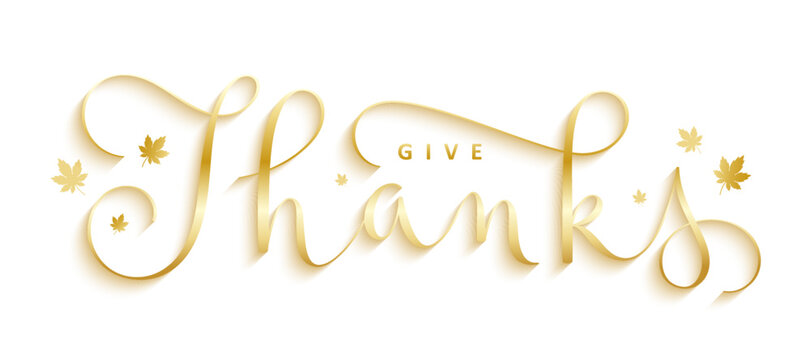 GIVE THANKS metallic gold vector brush calligraphy banner with swashes