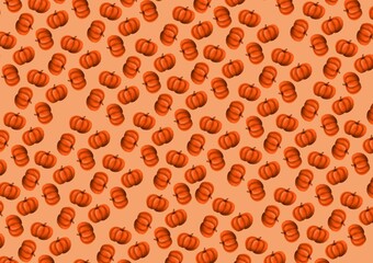 Seamless pattern of orange pumpkins. Flat style. Use for Halloween design greeting cards, poster, card, packaging paper design.