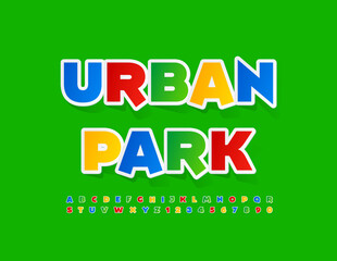 Vector colorful logo Urban Park. Bright Sticker Font. Modern creative Alphabet Letters and Numbers.
