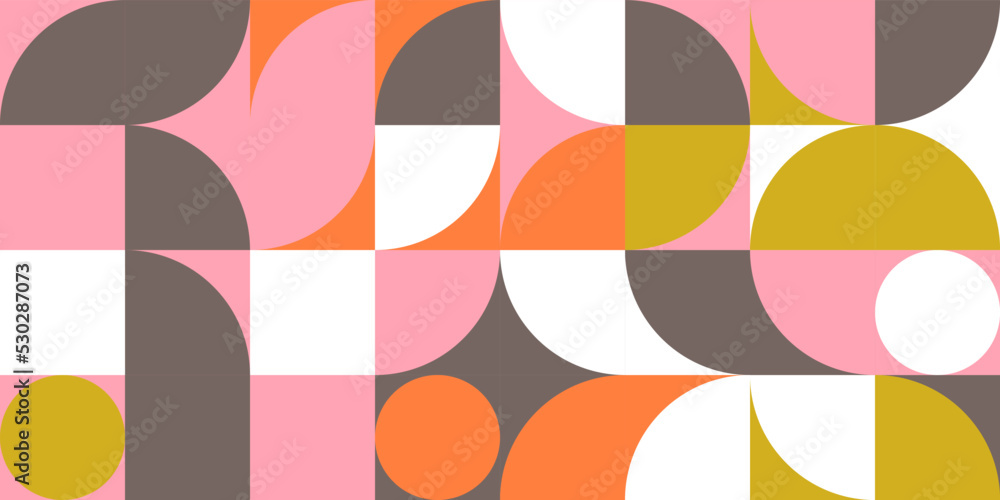 Leinwandbilder Retro geometric aesthetics. Bauhaus and avant-garde inspired vector background with abstract simple shapes like circle, square, semi circle. Colorful pattern in nostalgic pastel colors.