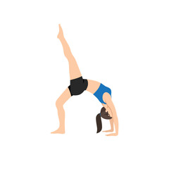 Woman doing One-Legged Wheel Pose. Practice Eka Pada Urdhva Dhanurasana. Flat vector illustration isolated on white background