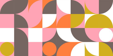Retro geometric aesthetics. Bauhaus and avant-garde inspired vector background with abstract simple shapes like circle, square, semi circle. Colorful pattern in nostalgic pastel colors. - 530287073