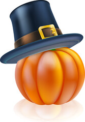 Thanksgiving pumpkin with pilgrim hat - obrazy, fototapety, plakaty