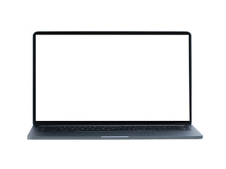 Gray laptop with blank screen on a white background on table