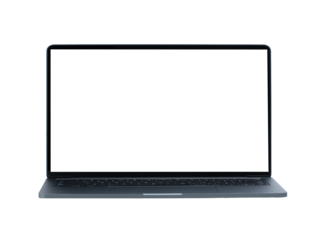 Gray laptop with blank screen on a white background on table