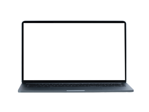 Gray laptop with blank screen on a white background on table