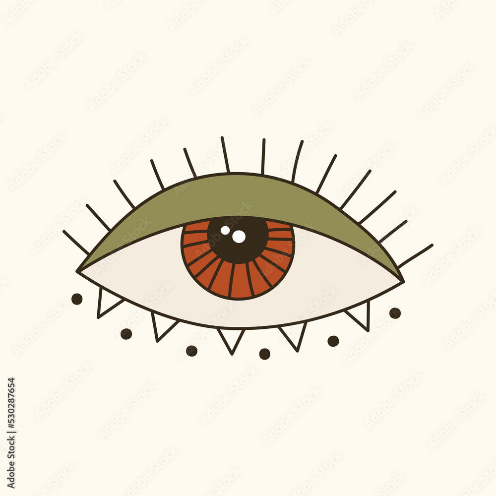 Aufkleber vector 70s psychedelic eye of providence with abstract symbols. retro groovy element for design and 