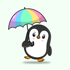 Cute penguin..carrying rainbow umbrella. eps 10 vector illustration