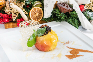 baked apple on Christmas table