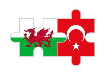 puzzle pieces of wales and turkey flags. vector illustration isolated on white background