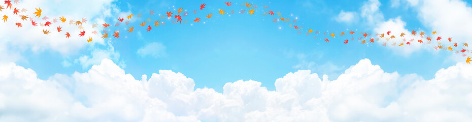 秋の紅葉と青空の背景テクスチャ