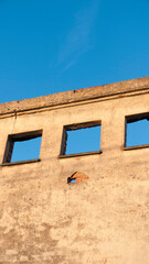 Huecos de ventana en fachada de edificio demolido