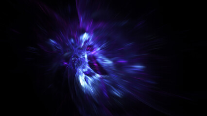 Abstract blue lights. Fantastic space background. Digital fractal art. 3d rendering.