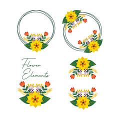 Hand draw floral frame collection. Set of frame circle flower. Wedding or invitation flower concept