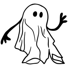 Black and white outline illustration of a cute ghost for your design.
