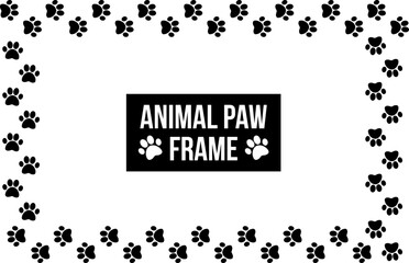 Dog Paw Frame. Animal Paws Prints Frame. Vector Illustration isolated on white Background.