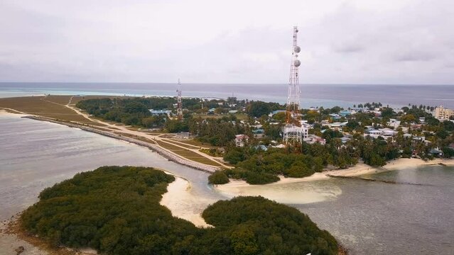 Drone shots of the Maldivian island Thuslusdhoo, near the capital Male, Maldives