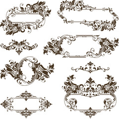 Naklejka premium Vintage design lace borders monogram logo and corners Vector set art deco floral ornaments elements