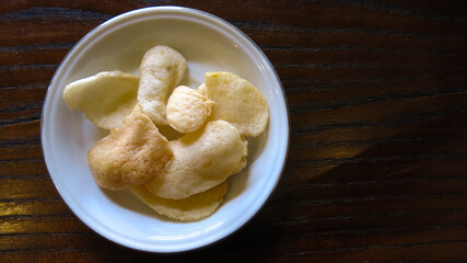 Indonesian famous prawn crackers also known as kerupuk udang. Side dish of most of Indonesian meal.