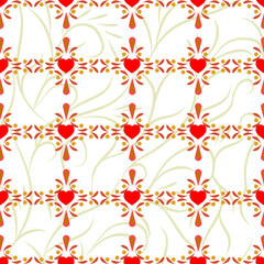 Blue pattern with square of wavy line and hearts