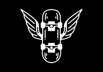 Skate board with wings Black and white line art mono line tattoo