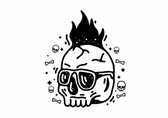 Skull wearing sunglasses Black and white line art mono line tattoo
