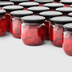 3d Render, template. Strawberry jam glass jar mock up. 3d illustration, package.