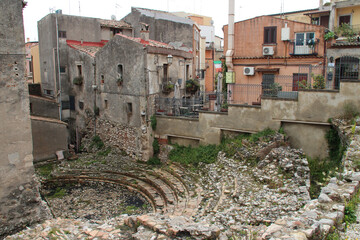 ruined roman theater (odeon) in taormina in sicily (italy)