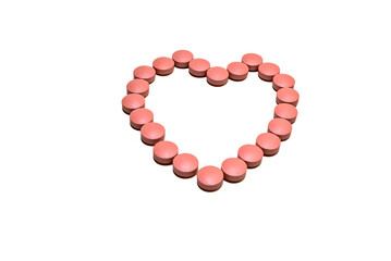 Pink pills forming a heart. Pharmacist, medicine