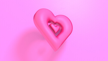 3d illustration pink heart on pink background