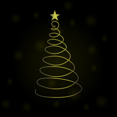 Merry Christmas, Happy Holidays Card - Dark Christmas Tree Shape Made from Bright Spiraling Light