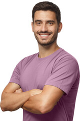 Smiling handsome young man in t-shirt standing with crossed arms