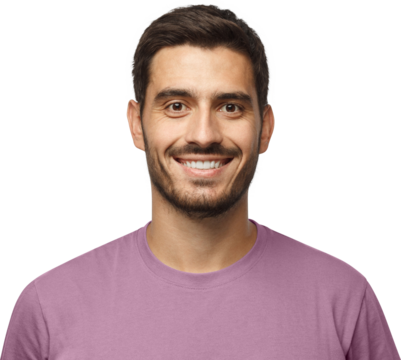 Close up portrait of young smiling handsome guy in t-shirt isolated