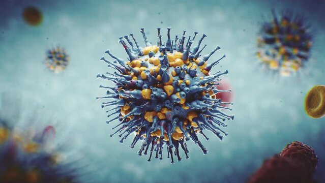 3D render visualization of a virus in the human body. Animation can be used to present monkeypox or covid 19 or various other infectious diseases.