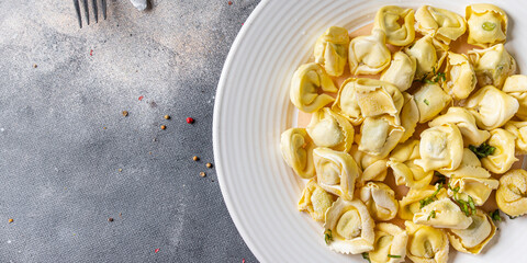 tortellini seafood healthy meal food snack diet on the table copy space food background rustic top view